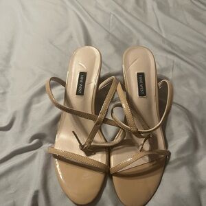 Nines West Nude Patent Leather Barely There Sandals
